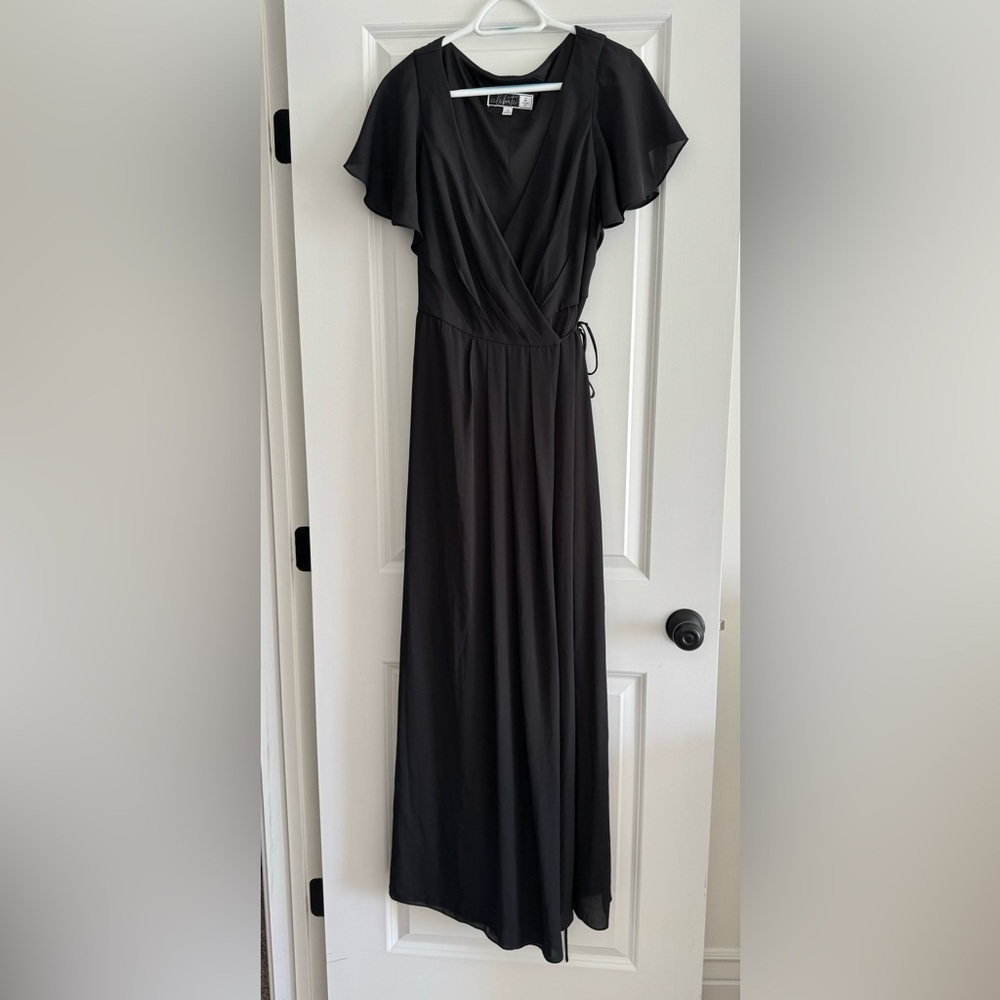 David’s Bridal black flutter sleeve crossover tie dress